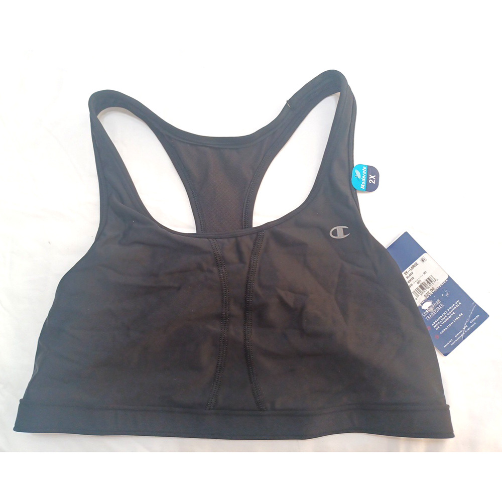 Champion Womens Sports Bralette Plus Sz 2x Black Racer Back Stretch Athletic NEW